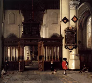 Interior of the Nieuwe Kerk, Delft, with the Memorial Tablet of Adriaen Teding van Berkhout by Hendrick Cornelisz Van Vliet Oil Painting
