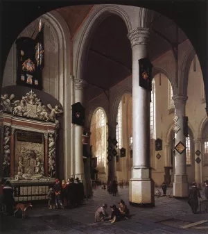 Interior of the Oude Kerk, Delft, with the Tomb of Admiral Tromp by Hendrick Cornelisz Van Vliet Oil Painting