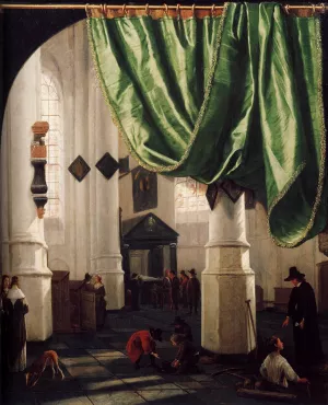 Interior of the Oude Kerk, Delft, with the Tomb of Piet Hein by Hendrick Cornelisz Van Vliet - Oil Painting Reproduction