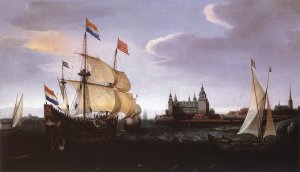 Arrival of a Dutch Three-Master at Schloss Kronberg Oil painting by Hendrick Cornelisz Vroom