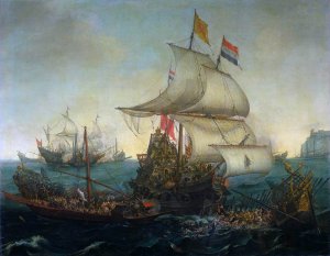 Dutch Ships Ramming Spanish Galleys off the Flemish Coast in October 1602 Oil painting by Hendrick Cornelisz Vroom