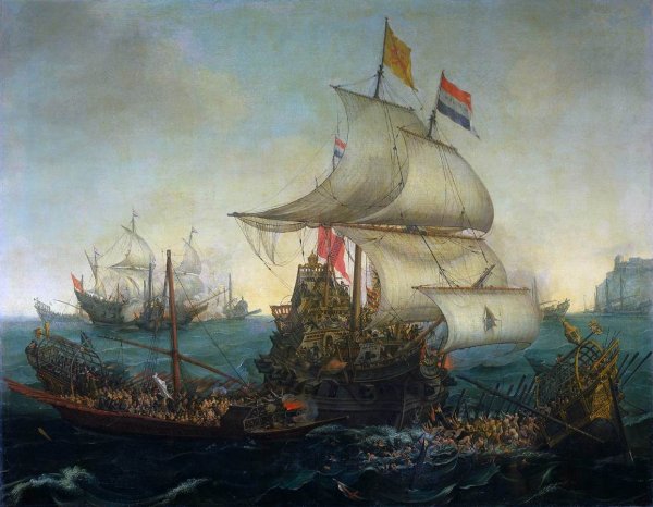 Main Product Photo of Dutch Ships Ramming Spanish Galleys off the Flemish Coast in October 1602 Painting by Hendrick Cornelisz Vroom
