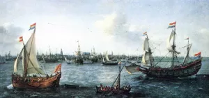 The Harbour in Amsterdam by Hendrick Cornelisz Vroom - Oil Painting Reproduction