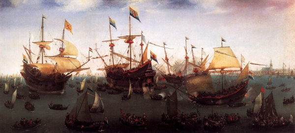 The Return to Amsterdam of the Second Expedition to the East Indies on 19 July 1599 by Hendrick Cornelisz Vroom - Hand-Painted Oil Painting Reproduction