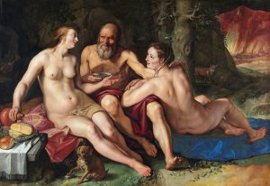 Lot and his Daughters by Hendrick Goltzius Oil Painting