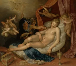The Sleeping Danae Being Prepared to Receive Jupiter by Hendrick Goltzius Oil Painting