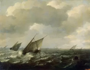 Sailing Vessels in a Strong Wind painting by Hendrick Maertensz Sorgh