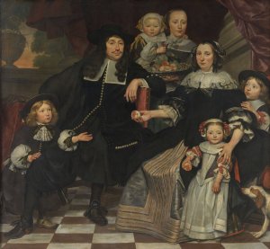 A family on the terrace of a country house by Hendrick Ten Oever Oil Painting