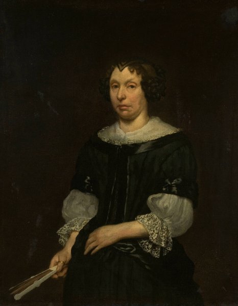 Portrait of a lady with a folding fan  by Hendrick Ten Oever - Hand-Painted Oil Painting Reproduction