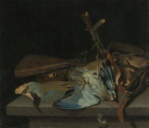 Still life with hunting implements and birds by Hendrick Ten Oever Oil Painting