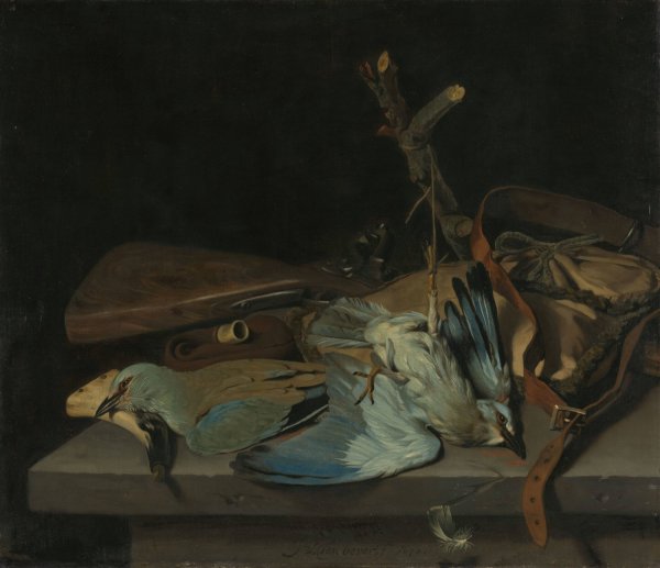 Still life with hunting implements and birds  by Hendrick Ten Oever - Hand-Painted Oil Painting Reproduction
