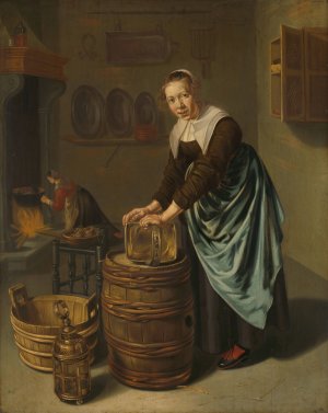 Woman scouring a vessel by Hendrick Ten Oever Oil Painting