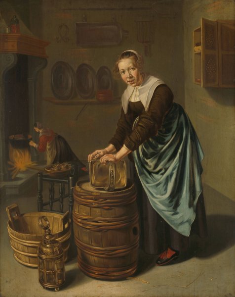 Woman scouring a vessel  by Hendrick Ten Oever - Hand-Painted Oil Painting Reproduction