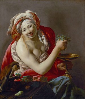 Bacchante With An Ape by Hendrick Ter Brugghen Oil Painting