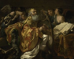 King David Playing the Harp Among Angels by Hendrick Ter Brugghen Oil Painting