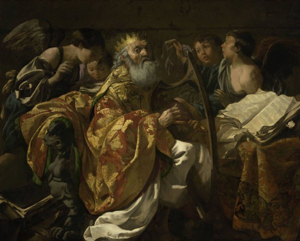 Main Product Photo of King David Playing the Harp Among Angels  Painting by Hendrick Ter Brugghen