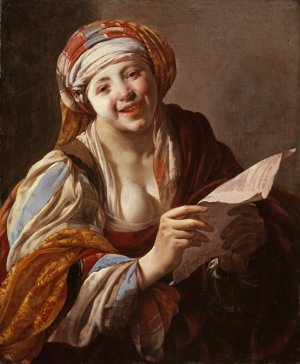 Young Woman with a Text Sheet by Hendrick Ter Brugghen Oil Painting