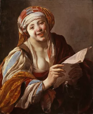 Young Woman with a Text Sheet by Hendrick Ter Brugghen Oil Painting