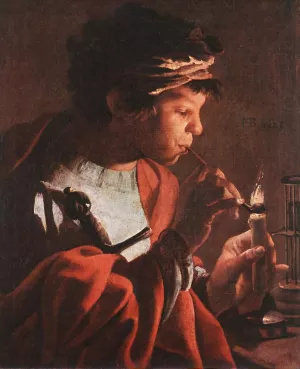 Boy Lighting a Pipe by Hendrick Terbrugghen - Oil Painting Reproduction