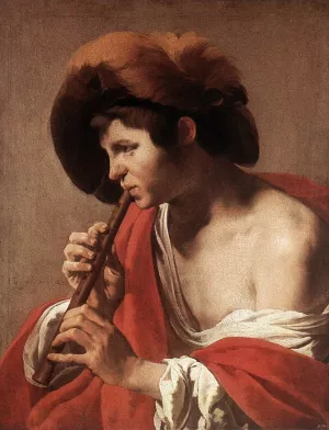 Boy Playing Flute by Hendrick Terbrugghen - Oil Painting Reproduction
