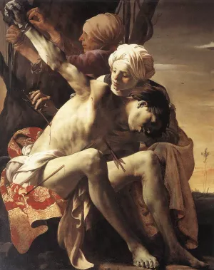 St Sebastian Tended by Irene and Her Maid painting by Hendrick Terbrugghen
