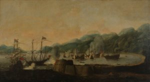 A Dutch Squadron under the Command of Cornelis Simonsz van der Veer Carrying Out a Surprise Attack on Three Portuguese Galleons in the Bay of Goa Velha by Hendrick Van Anthonissen Oil Painting