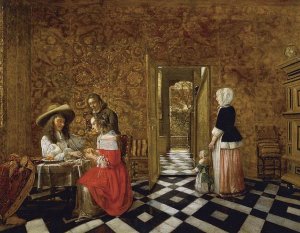 Merry Company at a Table by Hendrick Van Der Burch Oil Painting