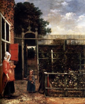 Woman with a Child Blowing Bubbles in a Garden by Hendrick Van Der Burch Oil Painting