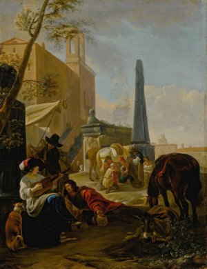 A musical party at the Church of S. Trinita dei Monti, Rome by Hendrick Verschuring Oil Painting