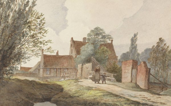 Main Product Photo of Huizen langs een pad bij Amsterdam  Painting by Hendrik Abraham Klinkhamer