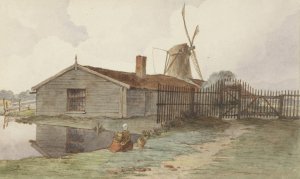 Molen met houten gebouwen bij Amsterdam by Hendrik Abraham Klinkhamer Oil Painting