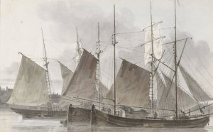 Zeilschepen aangemeerd voor een stad by Hendrik Abraham Klinkhamer Oil Painting
