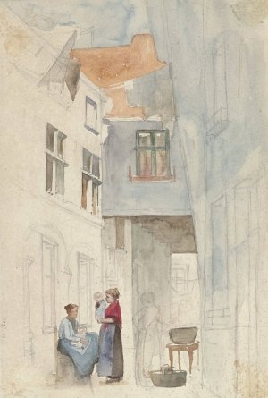 Vrouwen met een kind in een steeg by Hendrik Adriaan Christiaan Dekker Oil Painting