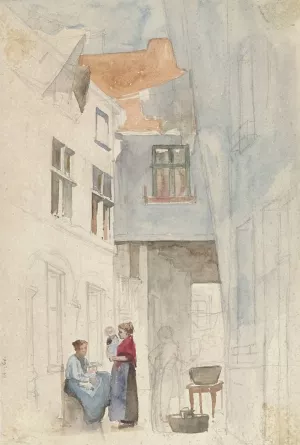 Vrouwen met een kind in een steeg by Hendrik Adriaan Christiaan Dekker Oil Painting