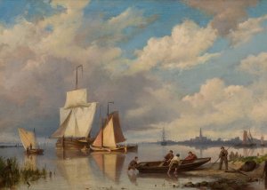 A Quiet Harbor by Hendrik Barend Koekkoek Oil Painting