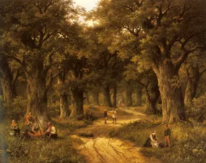 Peasants Preparing a Meal near a Wooded Path by Hendrik Barend Koekkoek - Oil Painting Reproduction