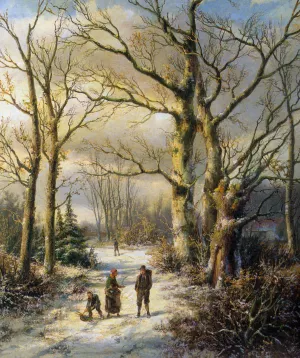 Woodgatherers in a Winter Forest Oil Painting by Hendrik Barend Koekkoek - Bestsellers