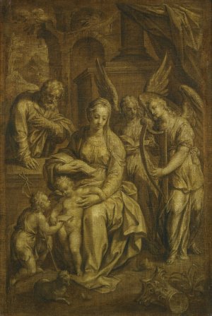 Holy Family With Angels by Hendrik De Clerck Oil Painting