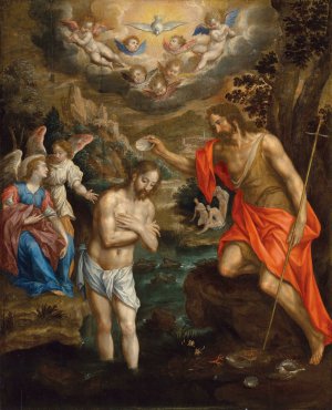 The Baptism of Christ by Hendrik De Clerck Oil Painting