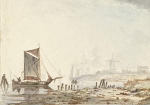 Schepen op een rivier, bij de oever by Hendrik Gerrit Ten Cate Oil Painting