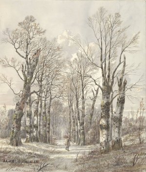 Winterlandschap met houtsprokkelaar op bospad by Hendrik Gerrit Ten Cate Oil Painting