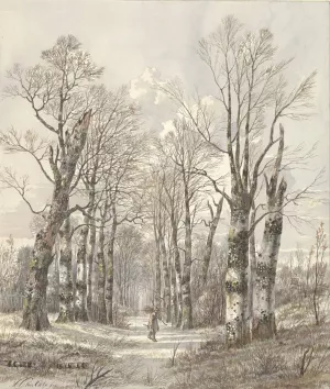 Winterlandschap met houtsprokkelaar op bospad by Hendrik Gerrit Ten Cate Oil Painting
