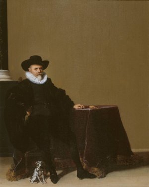Portrait d'homme en costume de velours noir by Hendrik Gerritsz Pot Oil Painting