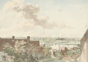 Gezicht te Nijmegen met een veer over de rivier by Hendrik Hoogers Oil Painting