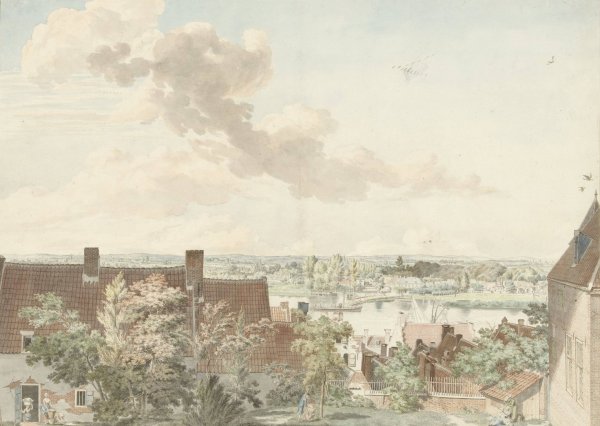 Gezicht te Nijmegen met een veer over de rivier  by Hendrik Hoogers - Hand-Painted Oil Painting Reproduction