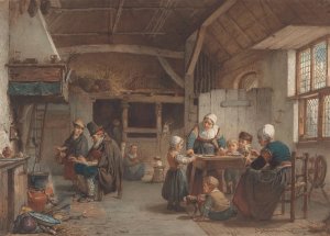 Boereninterieur, familie in de keuken by Hendrik Jacobus Scholten Oil Painting