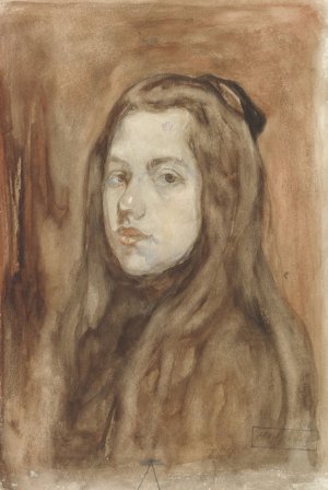 Portret van een meisje met lang haar by Hendrik Johannes Haverman Oil Painting