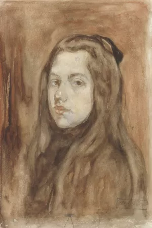 Portret van een meisje met lang haar by Hendrik Johannes Haverman Portret van een meisje met lang haar by Hendrik Johannes Haverman Oil Painting