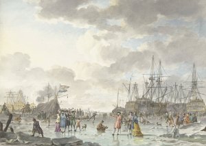 Frost Fair on a Frozen River with Ships by Hendrik Kobell Oil Painting