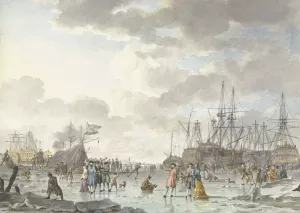 Frost Fair on a Frozen River with Ships Oil painting by Hendrik Kobell